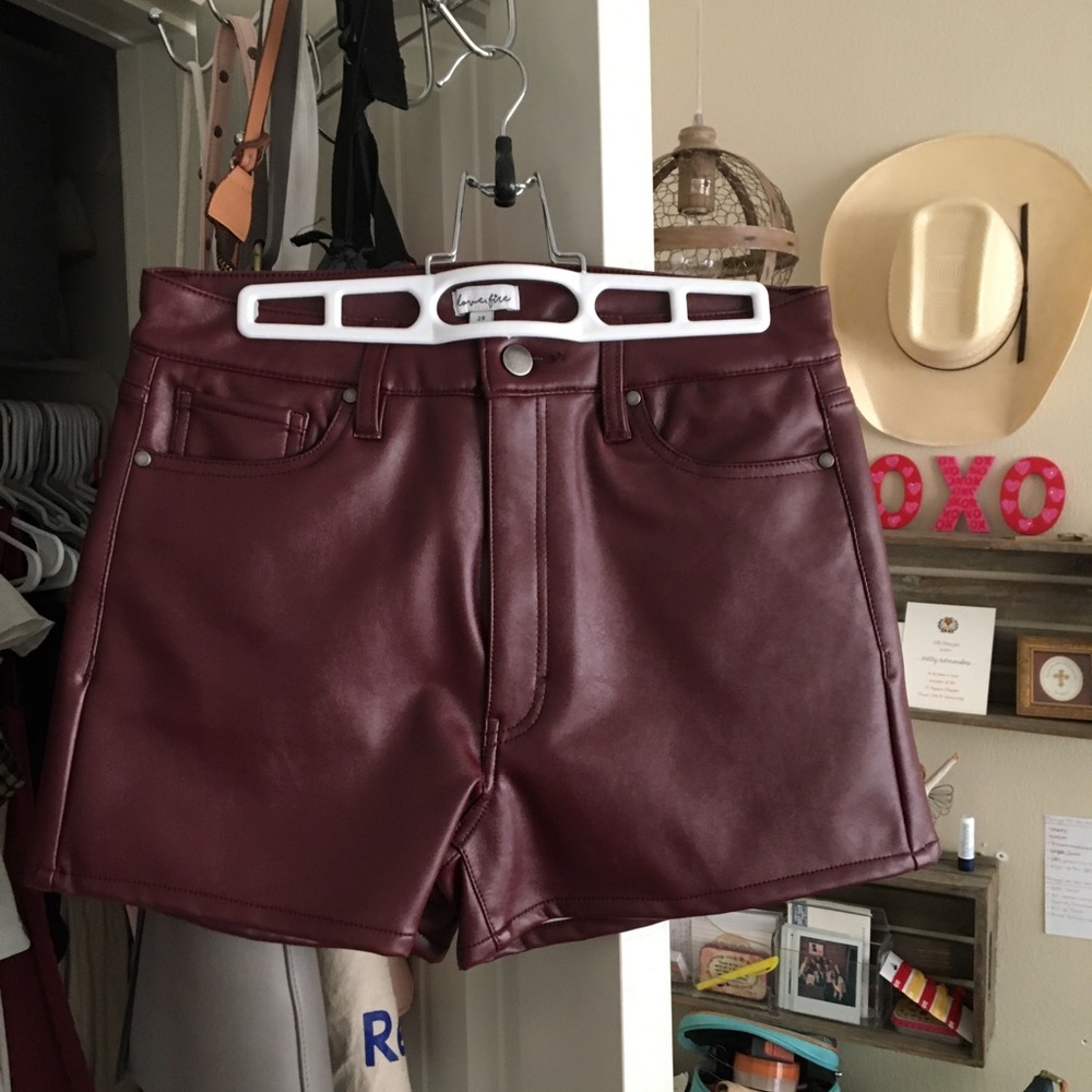 Pleather maroon shorts
